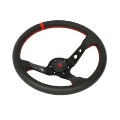 DriftShop Steering Wheel (90 mm Dish), Black Leather, Black Spokes